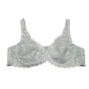 Amoureuse Bra Womens 42B White Minimizer Underwired Floral Semi Sheer Mesh